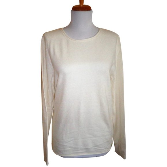 NWT - $125.00 - MASSIMO DUTTI Ivory 100% Cashmere Round Neck Sweater Size L - Picture 1 of 8